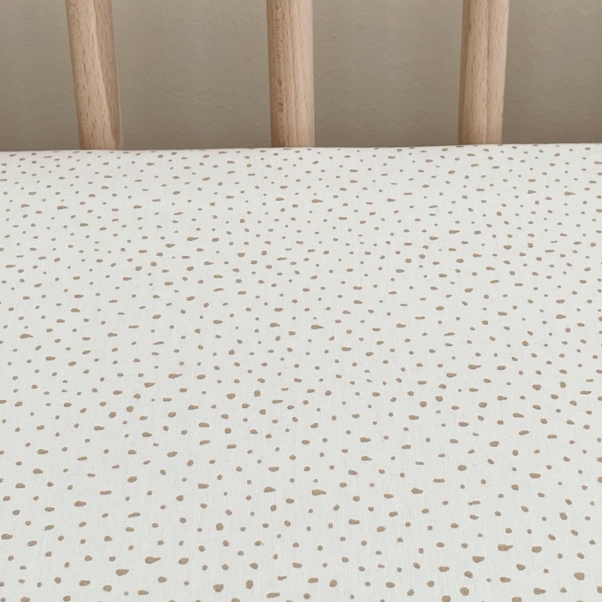 Husa saltea patuț bebe copii din bumbac 120 x 60 cm, buline bej (1)